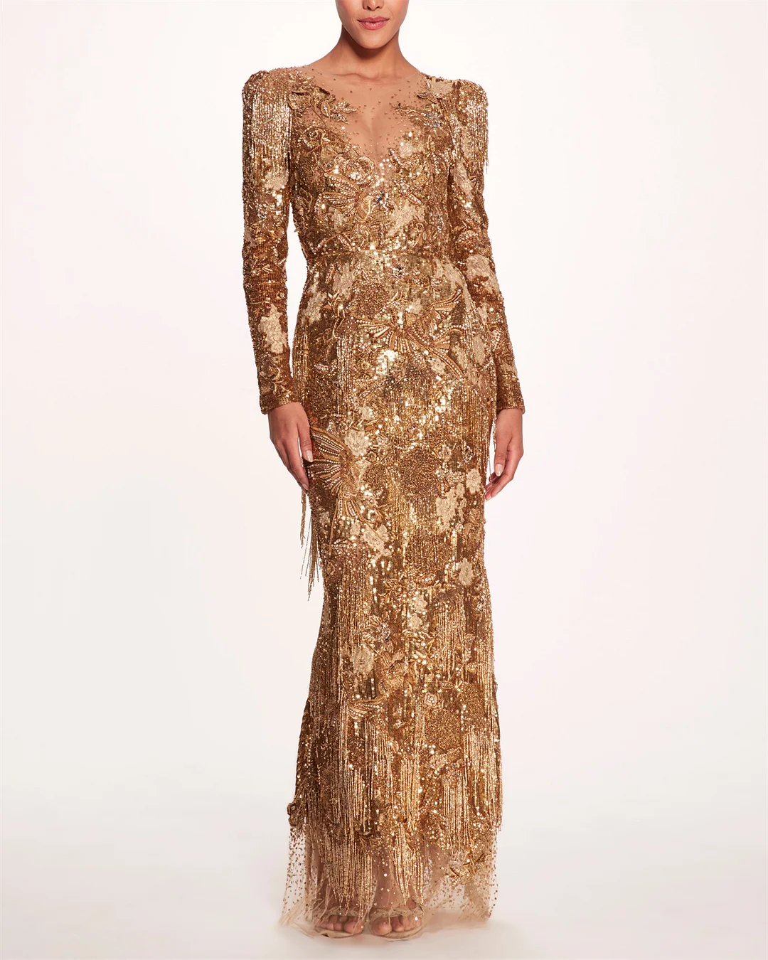 Women's Gold Sequin Embroidery Tassel Dress - 01