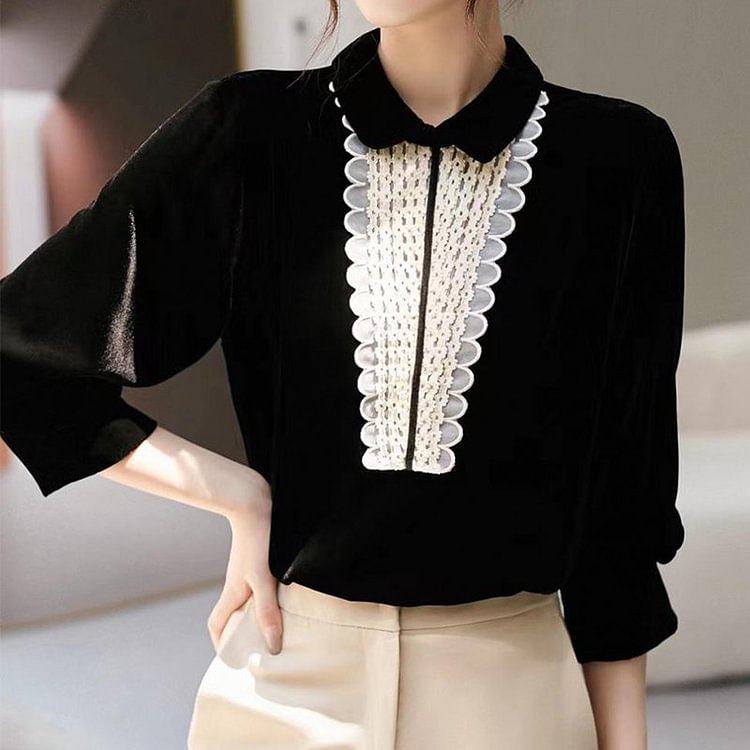 Black Long Sleeve Geometric Shirts & Tops QueenFunky
