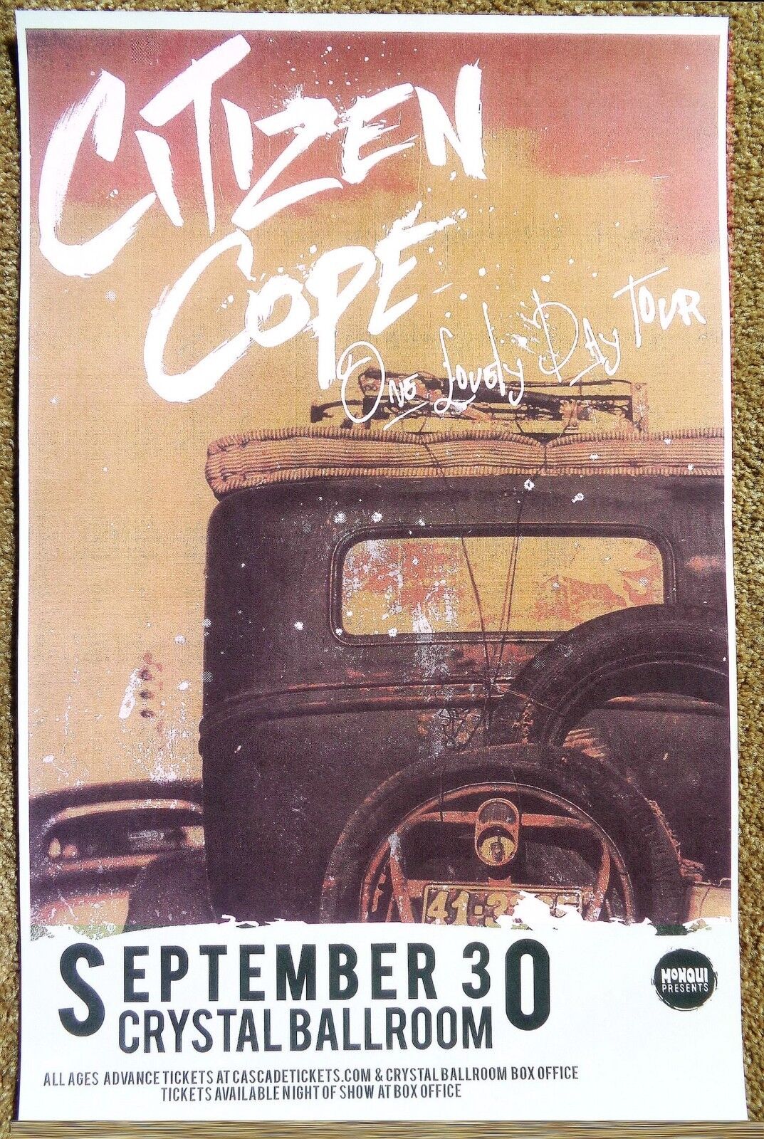 CITIZEN COPE 2012 Gig POSTER Portland Oregon Concert