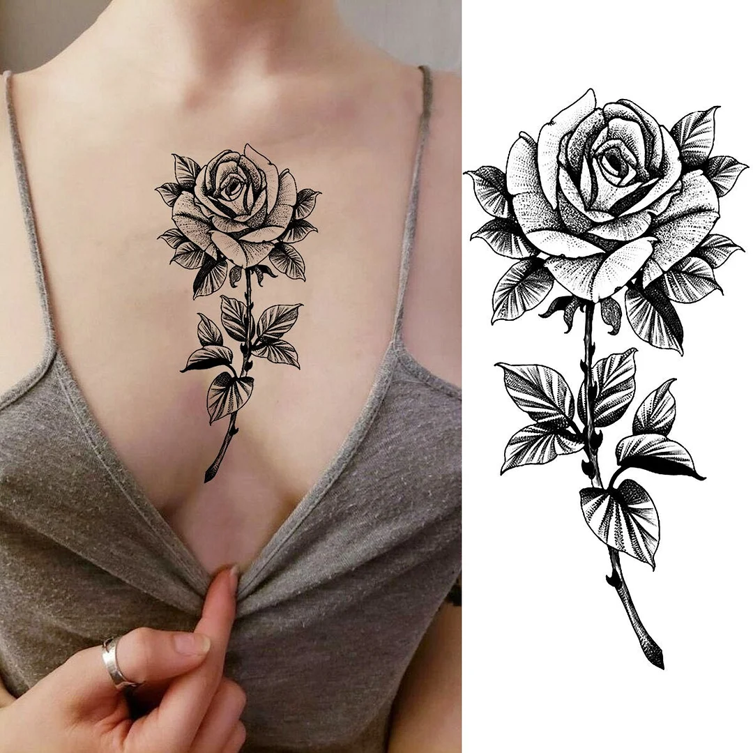3D Black Peony Flower Lion Moon Temporary Tattoos For Women Adult Girl Realistic Rose Fake Tattoo Forearm Waterproof Tatoo Paper