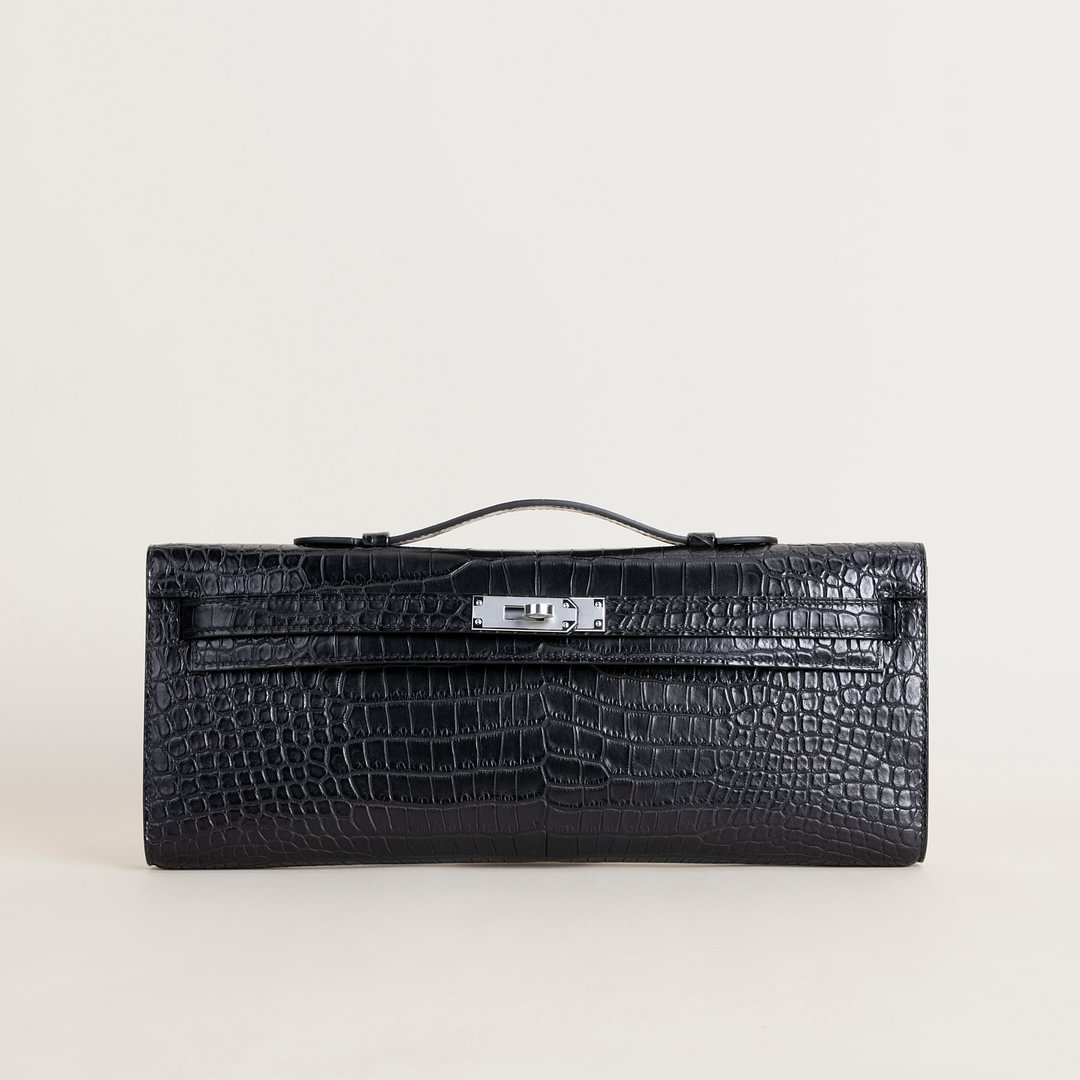 Kelly cut Matte Porosus Crocodile 89 Noir  PHW