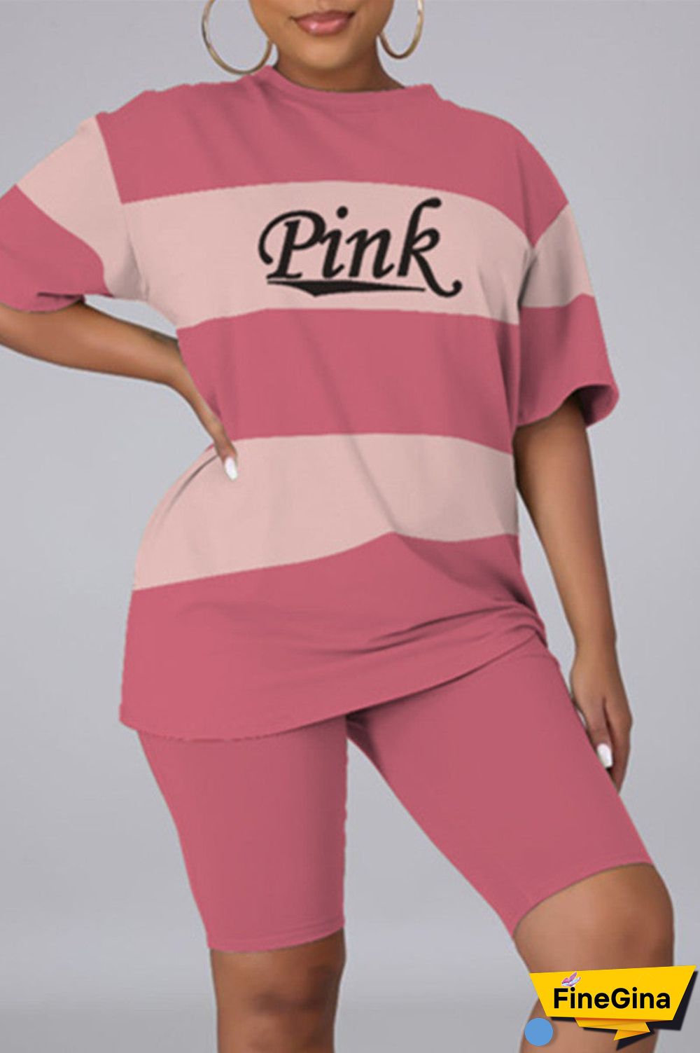 Fashion Casual Letter Print Basic O Neck Short Sleeve Two Pieces