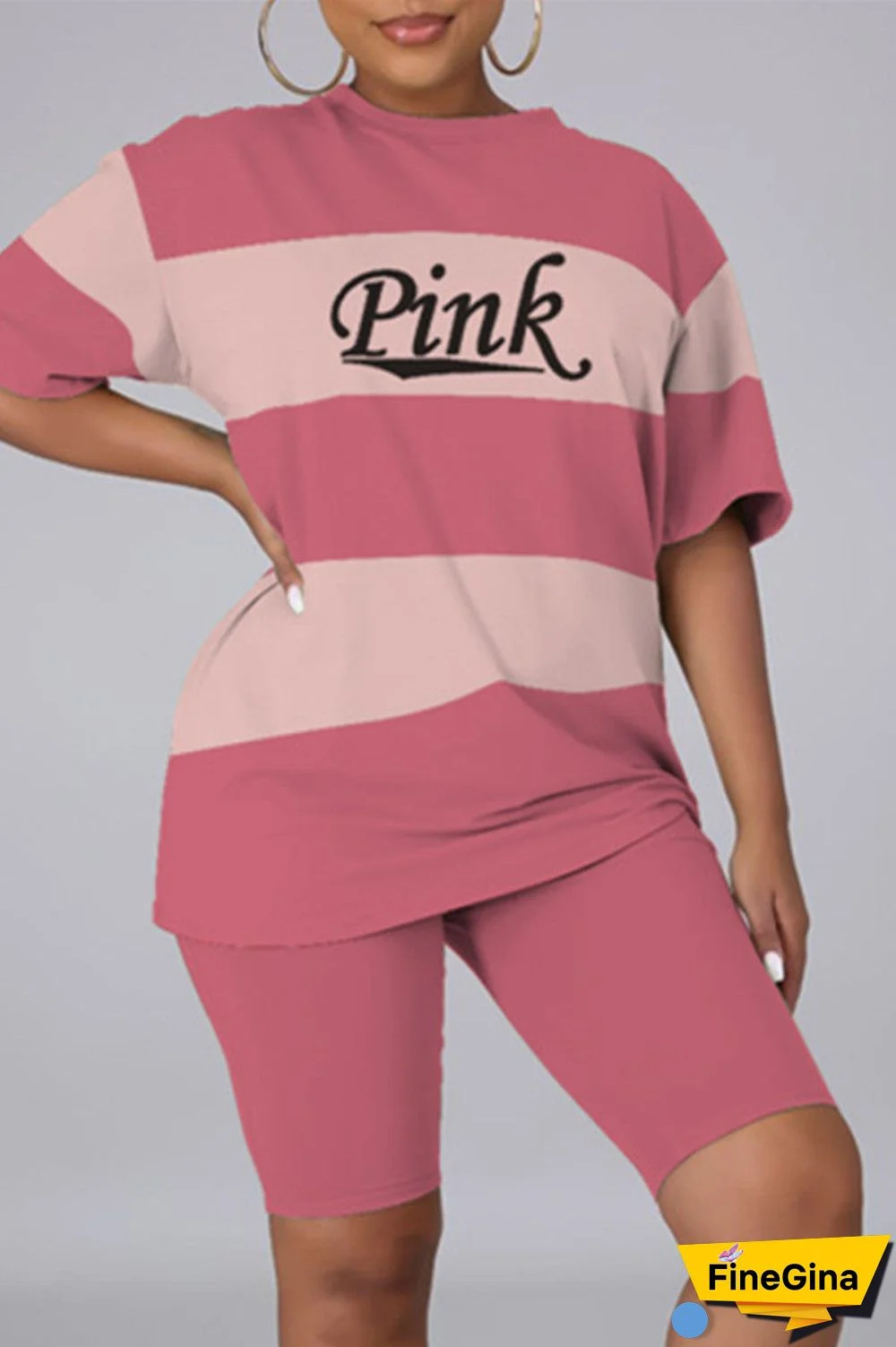 Fashion Casual Letter Print Basic O Neck Short Sleeve Two Pieces