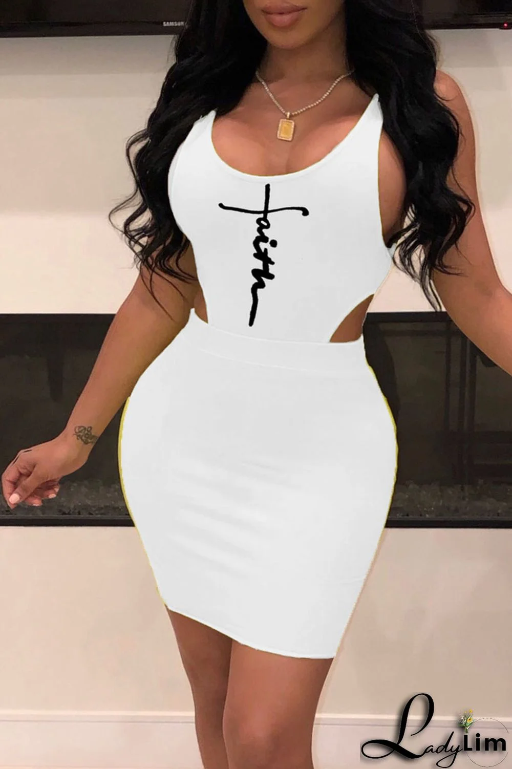 Yellow Sexy Print Patchwork U Neck Two Pieces