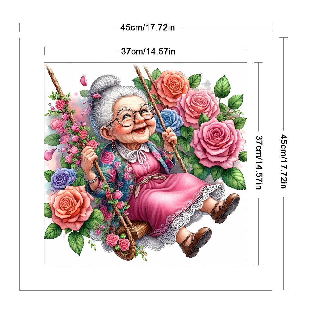11CT Full Stamped Cross Stitch - Old lady(Canvas|45*45CM)