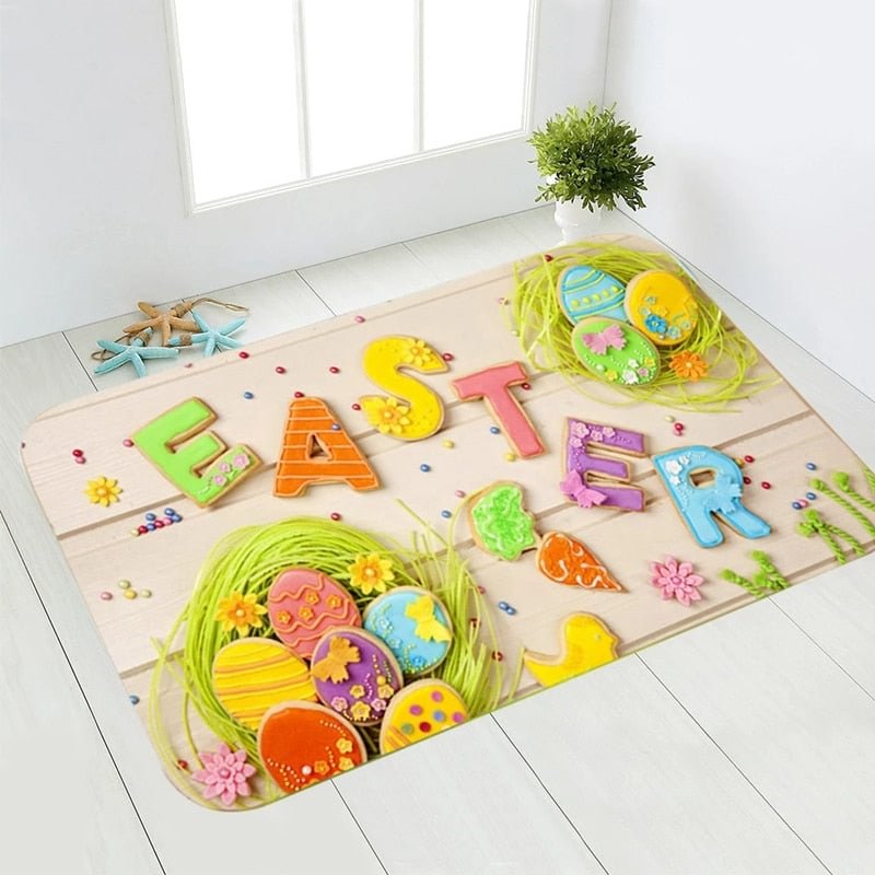 Coloful Happy Easter Floor Mat Cartoon Rabbit Bunny Easter Eggs Door Mats Decoration For Home Living Room 40*60cm