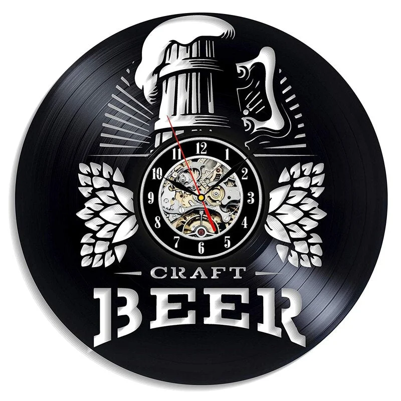 Beer Vinyl Record Wall Clock Modern Design Decorative Bar 3D Watch A Bottle of Beer Vintage Vinyl Wall Clocks Home Decor
