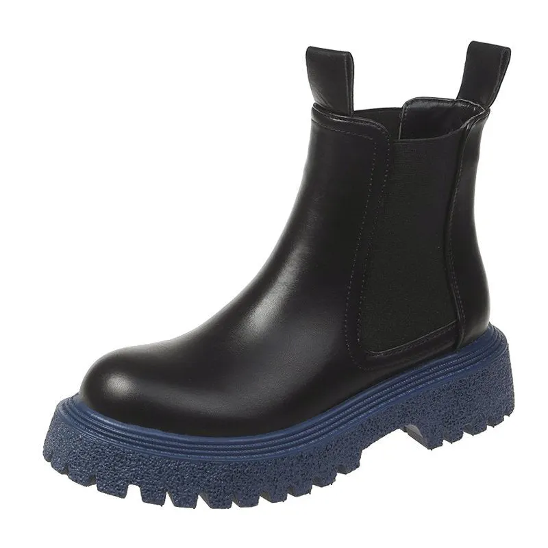 Women's Chunky Boots 2021 Chelsea Boots Ankle Female Shoes Winter Spring Mid Footwear Round Toe Leather Woman Platform Boot