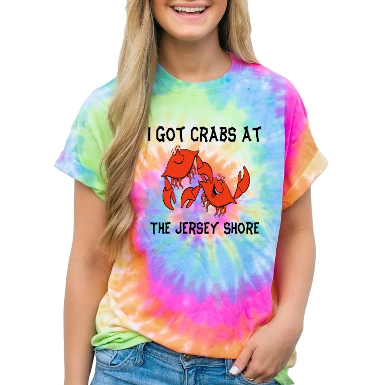 Women and Men Tie Dye Tee I Got Crabs At The Jersey Shore T Shirt - Heather Prints Shirts