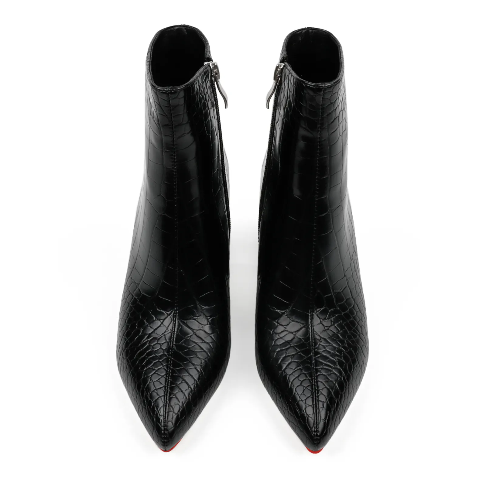 75mm Women's Zipper Pointed Toe Red Bottom Chunky Heel Ankle Boots-vocosishoes