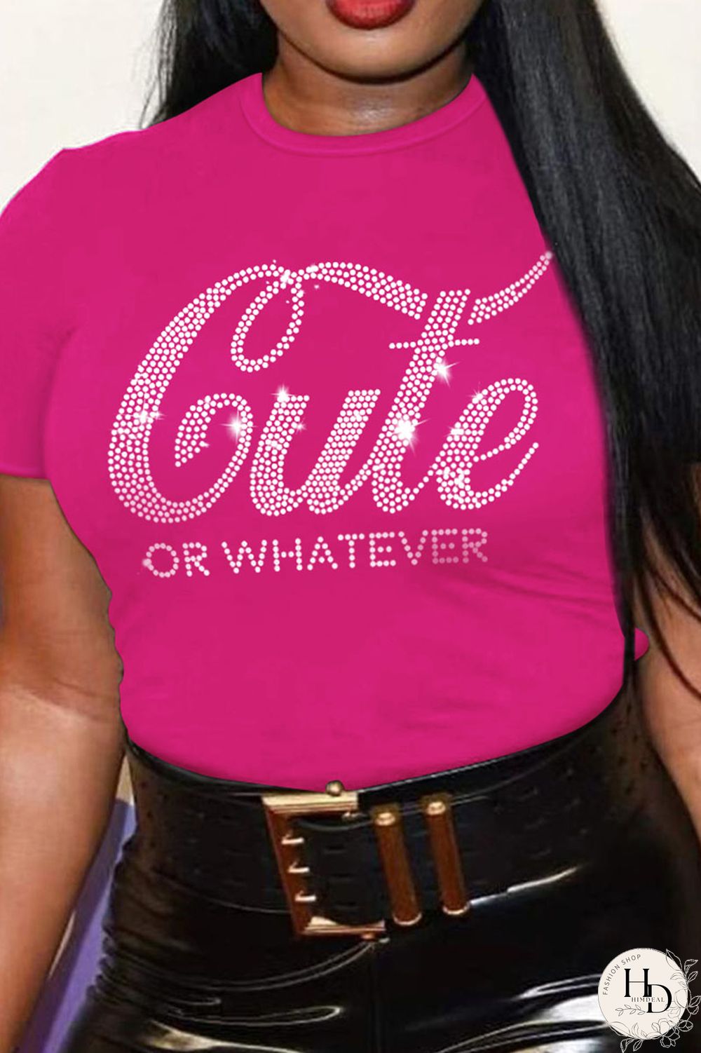 Rose Red Casual Solid Patchwork Hot Drill O Neck Plus Size Tops