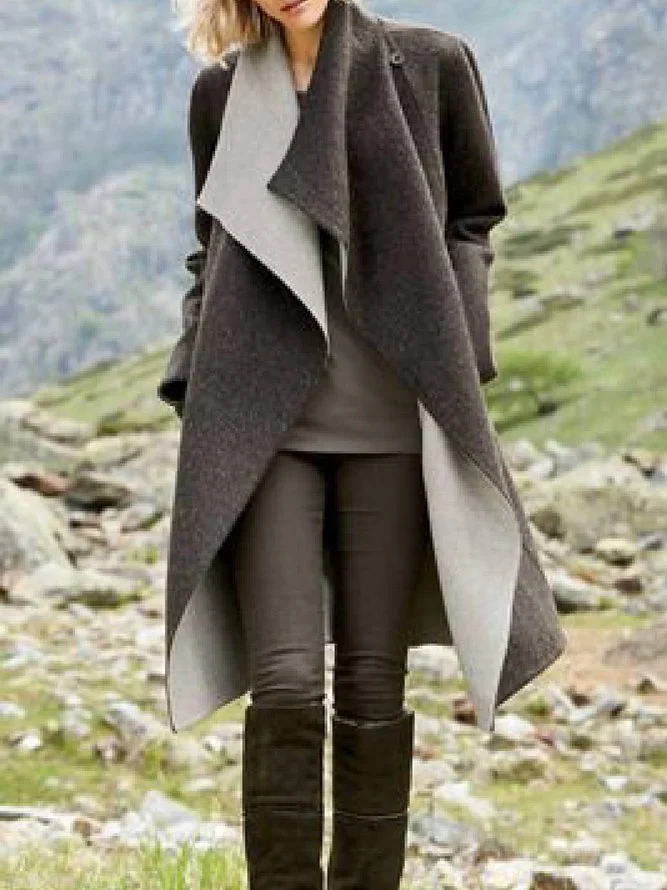 Gray Shift Cotton-Blend Long Sleeve Elegant Outerwear