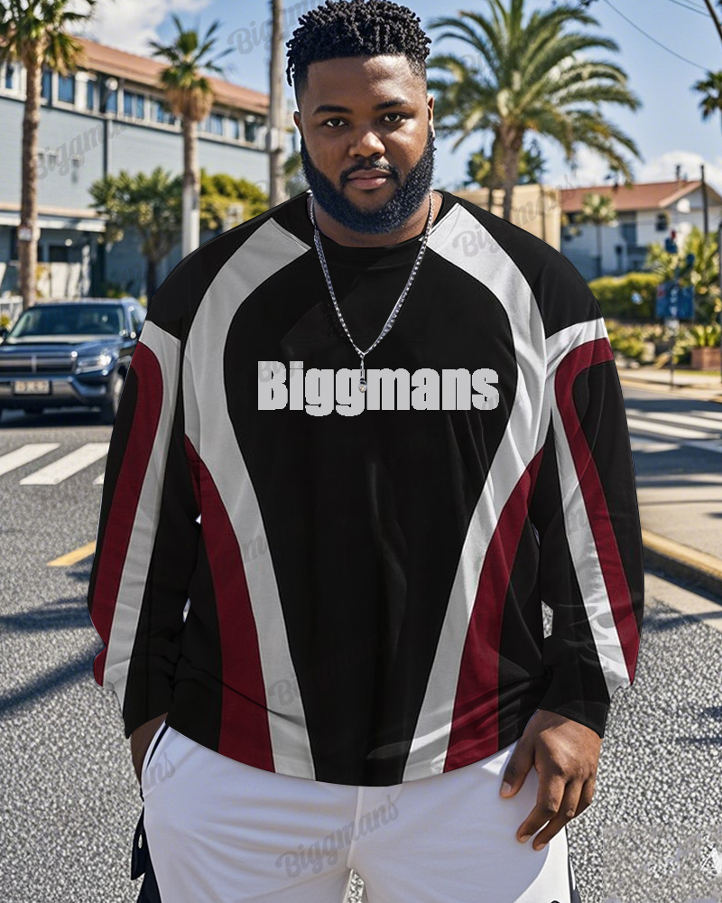 Men's Color Letter Personality Casual Print Large Size Long Sleeve Top