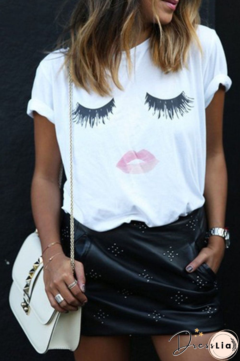 Fashion Casual Print Split Joint O Neck T-Shirts