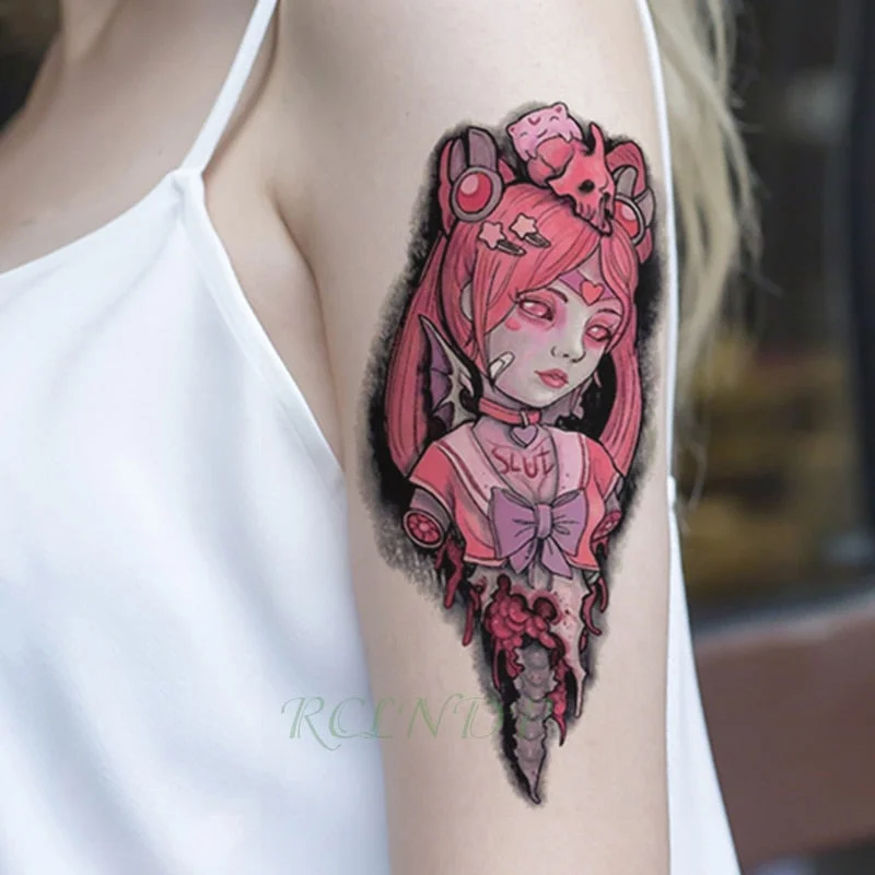 Waterproof Temporary Tattoo cartoon Japanese girl bow Sticker flash tatto fake tatoo large darkness tattoos for women men lady