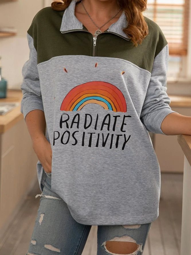 Shawl Collar Long Sleeve Letter Color-Block Sweatshirt