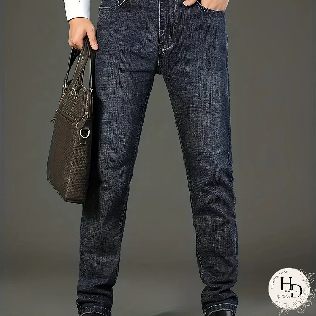 Men's High Quality Straight Leg Jeans For Business, Semi-formal Stretch Denim Pants