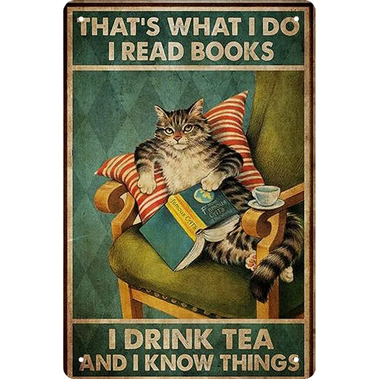Cat Reading - Vintage Tin Signs/Wooden Signs - 8*12Inch/12*16Inch
