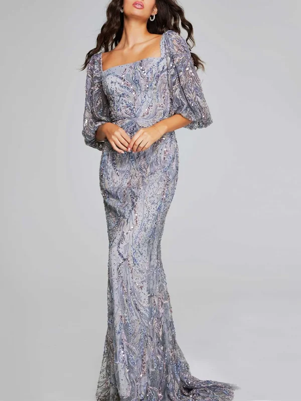 Square Collar Sequins Maxi Dress
