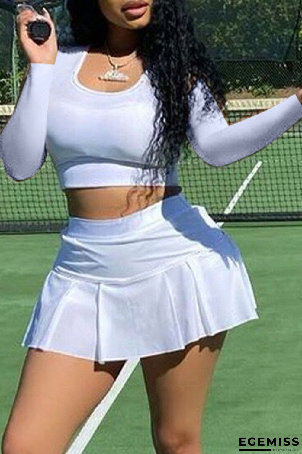 White Sexy Solid Hollowed Out Asymmetrical U Neck Long Sleeve Two Pieces | EGEMISS