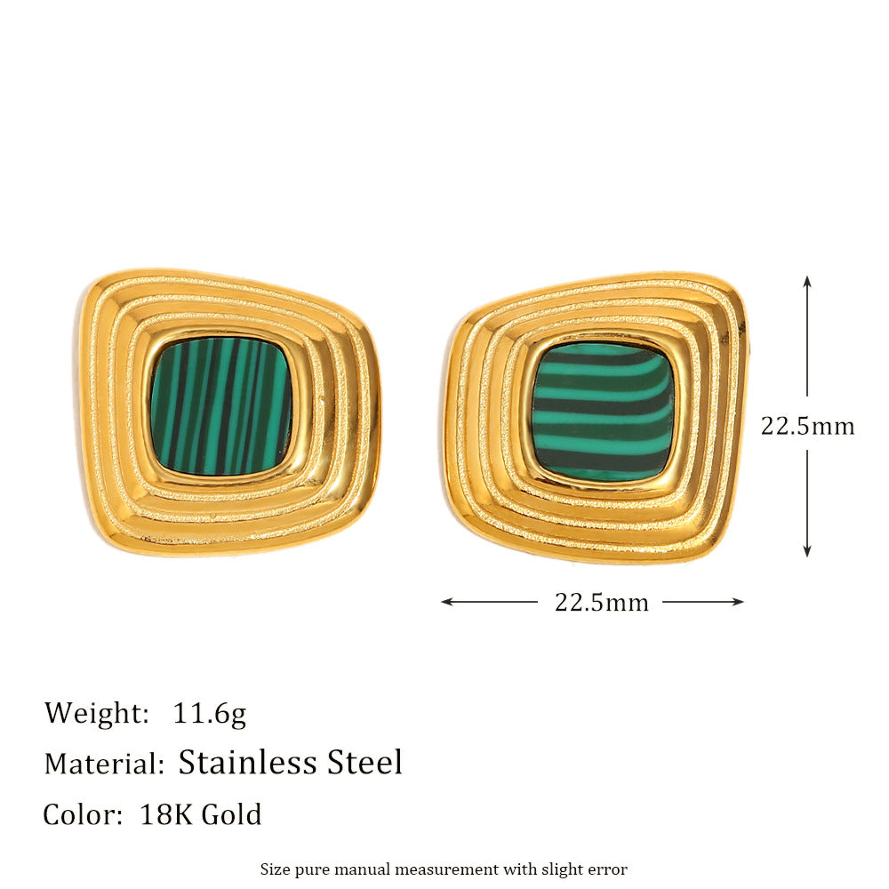 French Retro Geometric Red Agate Earrings Stainless Steel Plated 18K Gold Eye Fold Earrings