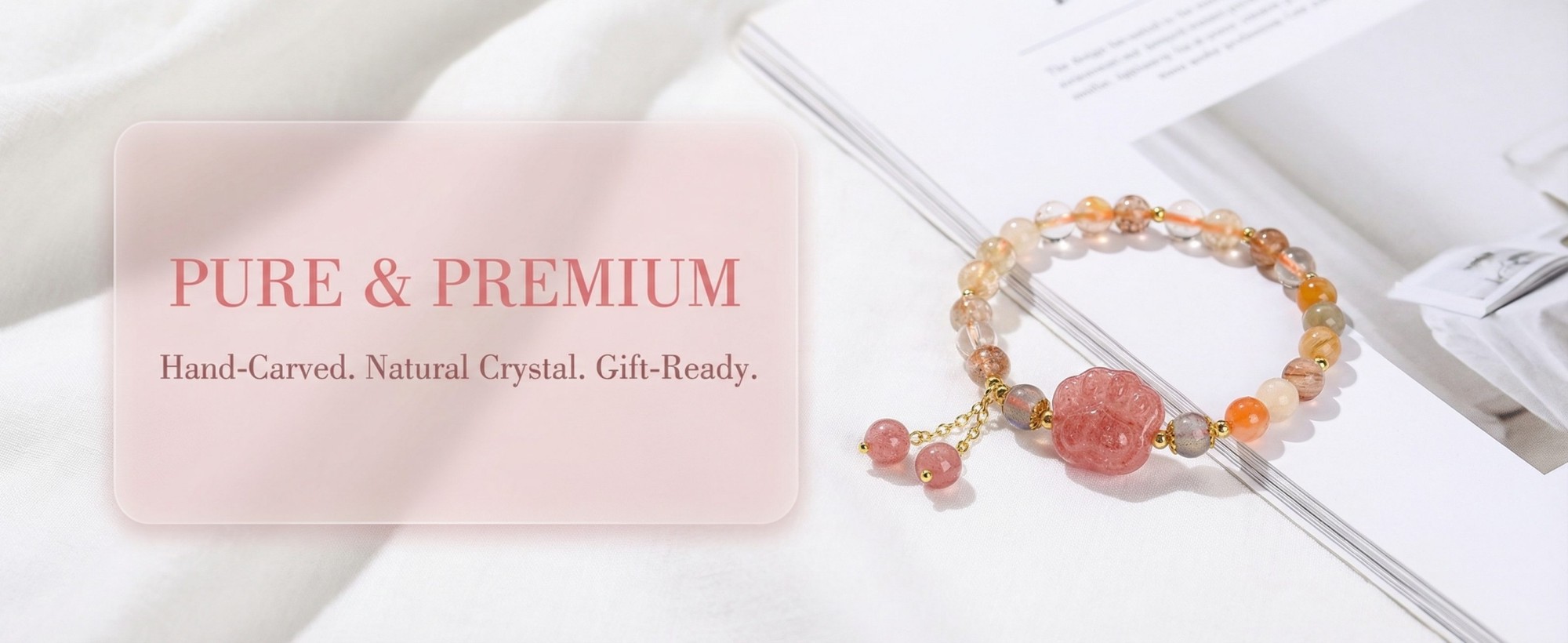 Strawberry Quartz Cat Paw with Color Rutilated Quartz Bracelet