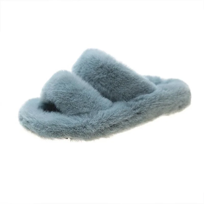 Winter Women Slippers Faux Fur Home Cozy Furry Slides Comfortable Open Toe Designer Fluffy Black Plush Warm House Women Shoes