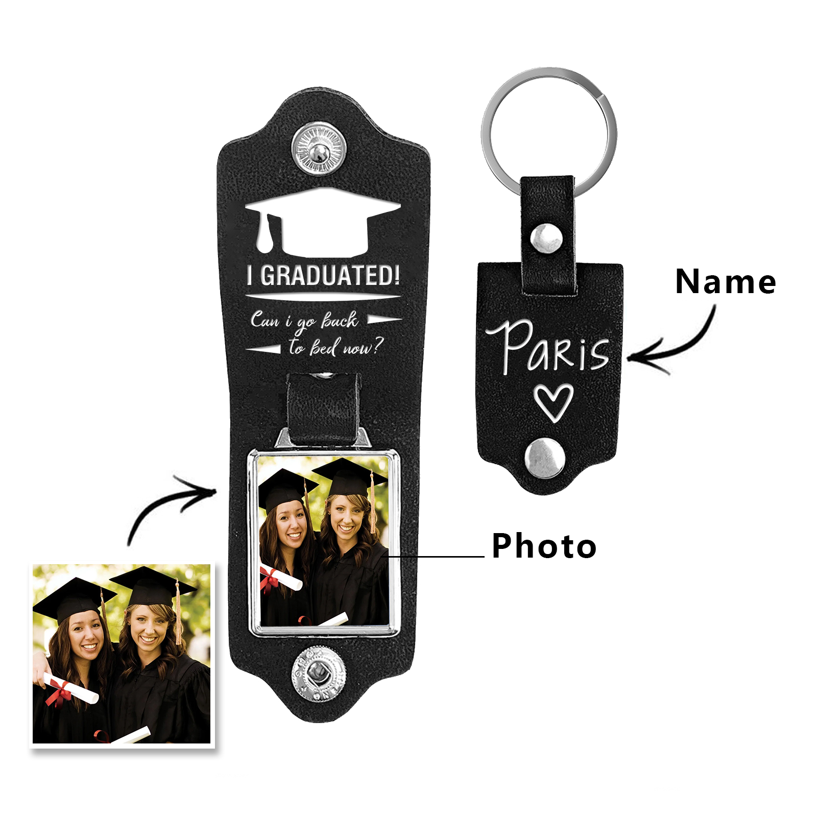 Personalised Graduation Leather Keychain Custom Name & Photo Keychain Graduation Gift - Can I Go Back To Bed Now-Jessemade AU