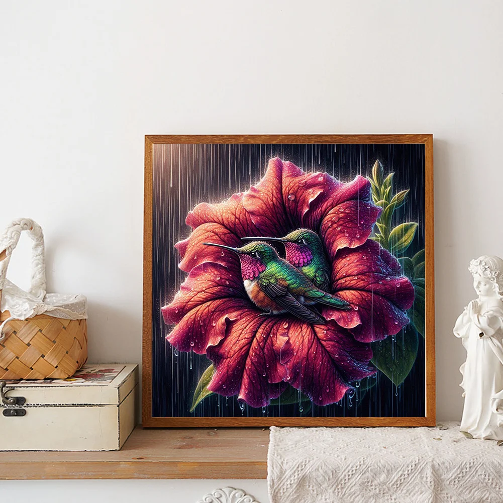Diamond Painting - Full Round Drill - Flower Hummingbird(Canvas|30*30cm)