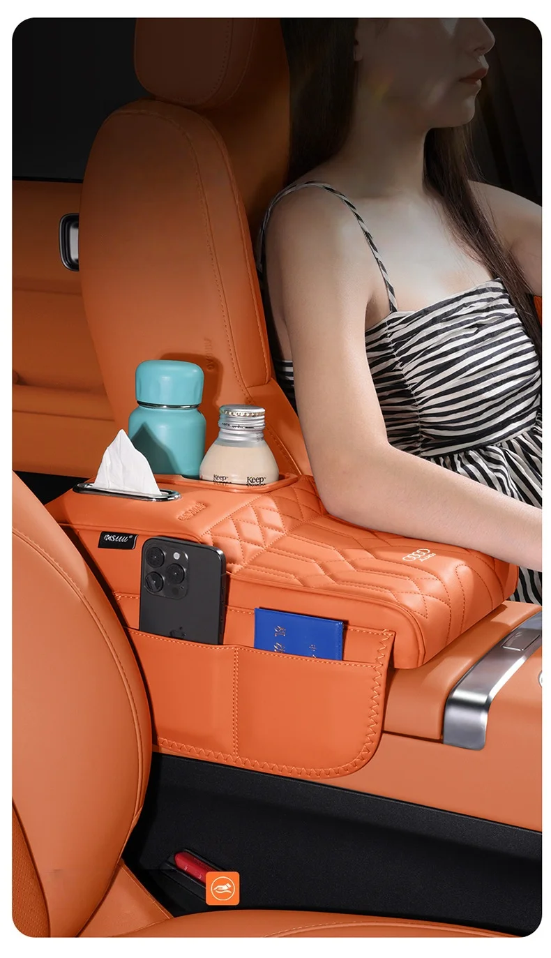 Multifunctional car armrest box with cup holder tissue box