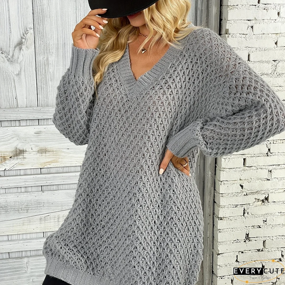 Solid Simple Knit Sweater, Casual V Neck Long Sleeve Solid Sweater, Women's Clothing