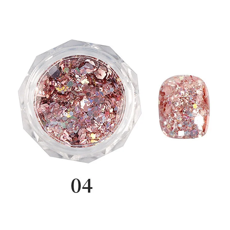 iridescent Flakes Gold Pink White Flakes Slices Chrome Pigment Dust Nail Powder Glitter Sequins Nail Art Decoration Manicures-Nail Inspo