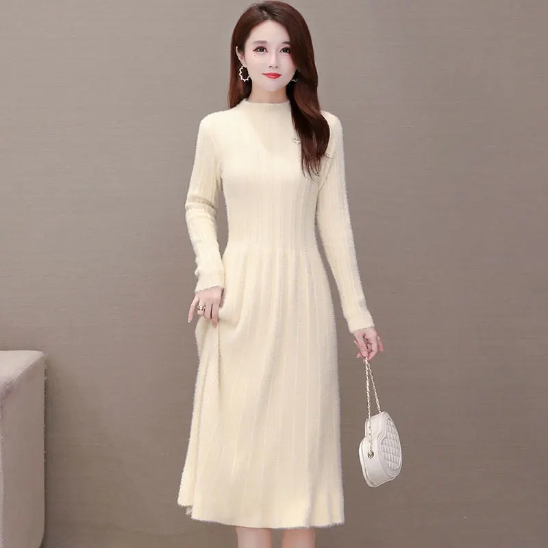 Office Lady Mink Cashmere Dress Long Women's Autumn Winter 2021 New Fashion Temperament Slim Waist Foreign Style Fur Skirt Dress