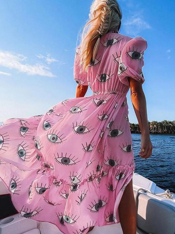 Women's Devil's Eye Print V-Neck Dress