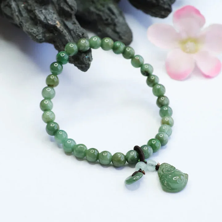 Cyan Jade Laughing Buddha Healing Bracelet