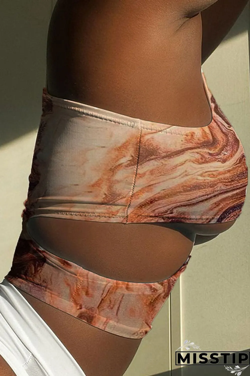 Multicolor Fashion Sexy Print Hollowed Out O Neck Tops Two-piece Set