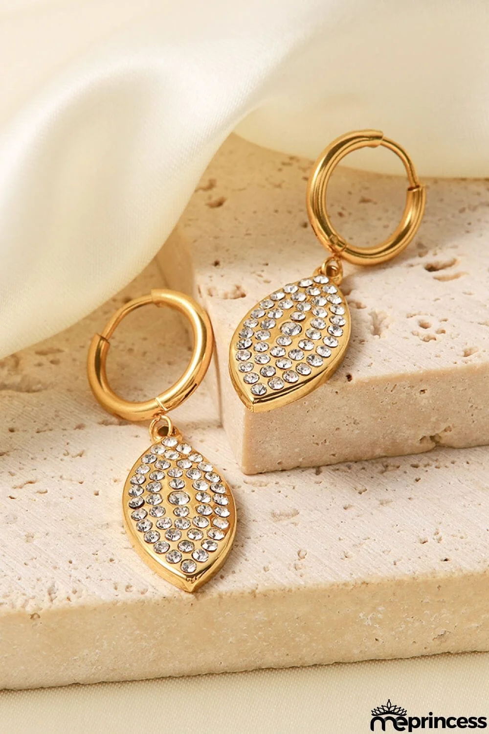 Inlaid Rhinestone Leaf Drop Earrings