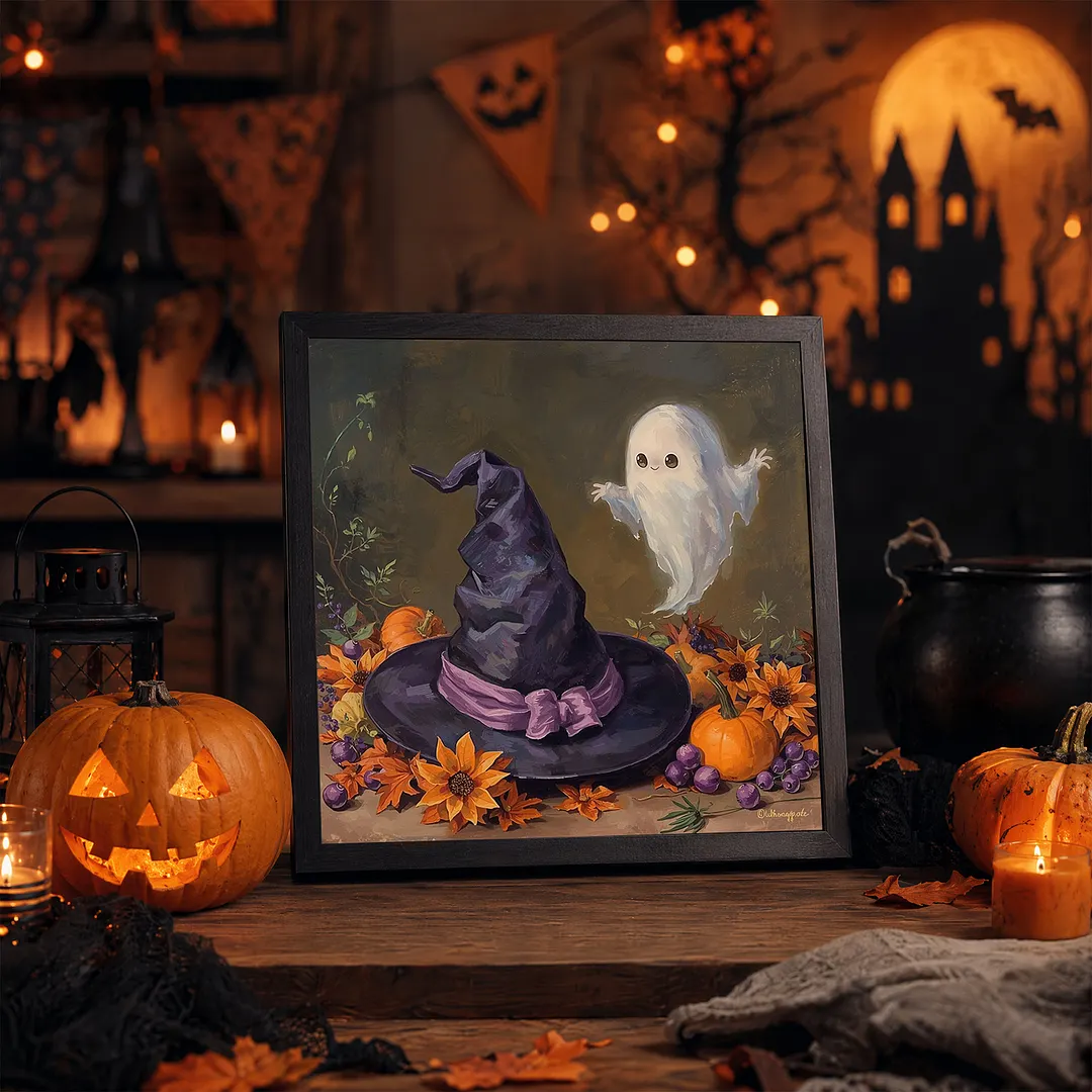 Halloween Hat Ghost 5D DIY Full Square Drill Diamond Painting Kits for Adults Beginners Home Decor Diamonds Paintings Gem Art 35x35cm