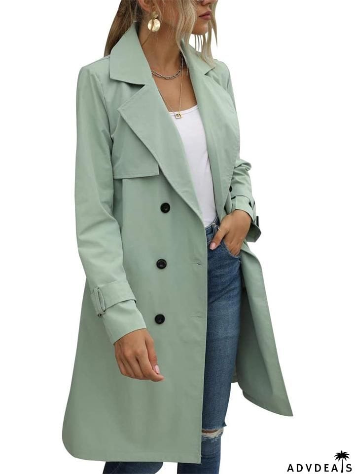 Women's Loose Casual Lapel Belted Double-Breasted Trench Coat