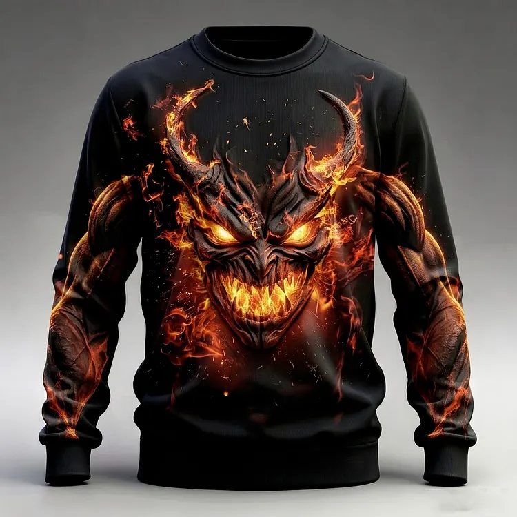 Men's Vintage Halloween Print Crew Neck Long Sleeve Sweatshirt