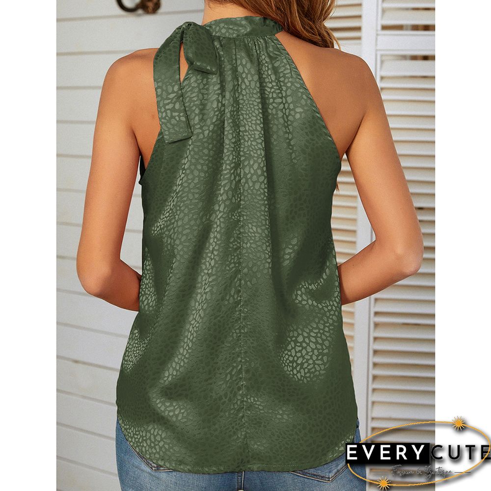 Army Green Leopard Print Bowknot Halter Tank Top