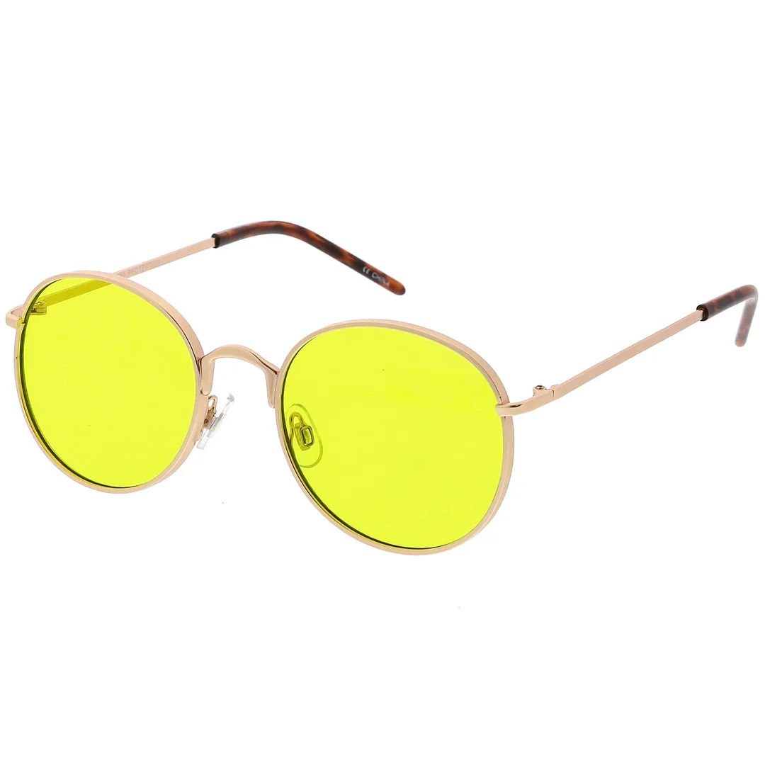 Bold Full Metal Frame Round glasses With Color Tinted Flat Lens 52mm