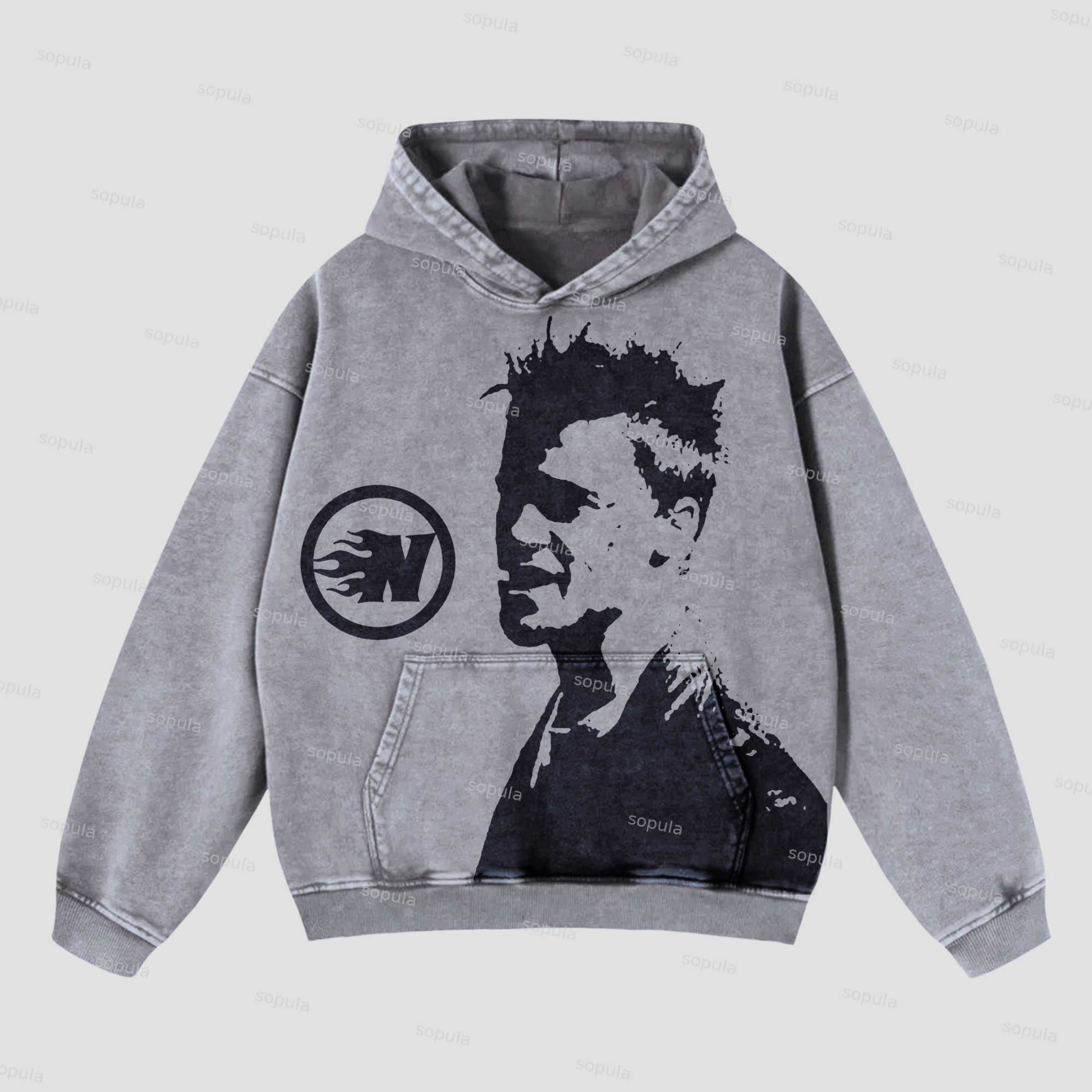 Sopula Vintage Portrait Graphics Hooded Sweatshirt - SOPULA
