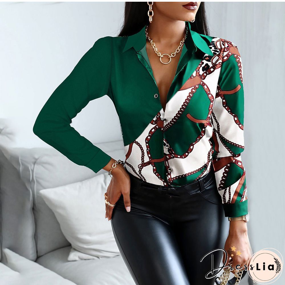 Autumn Women Black Floral Print Top Shirt Fashion Casual Long Sleeve Turn-down Collar Tops Shirts New Elegant Slim Button Shirts