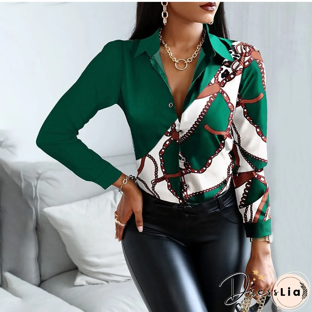 Autumn Women Black Floral Print Top Shirt Fashion Casual Long Sleeve Turn-down Collar Tops Shirts New Elegant Slim Button Shirts