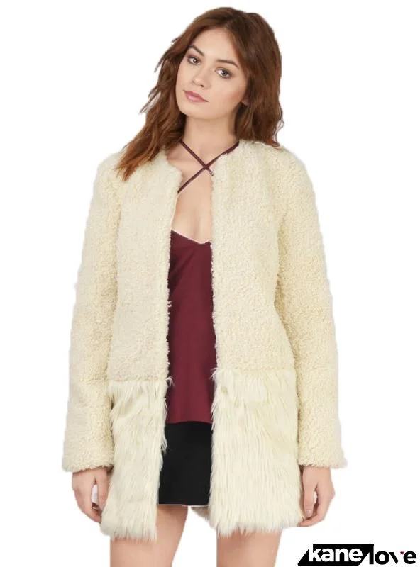 FAUX FUR CASUAL KEEP WARM COATS BUTTONS