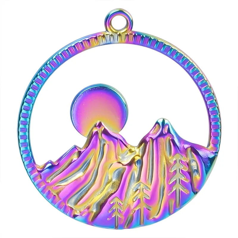 1 Piece 28*25mm Hole 1~1.9mm 304 Stainless Steel 18K Gold Plated Geometric Mountain Pendant