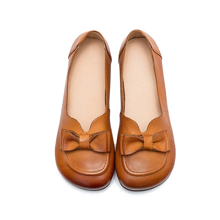 Spring Summer Women Retro Leather Bowknot Loafers