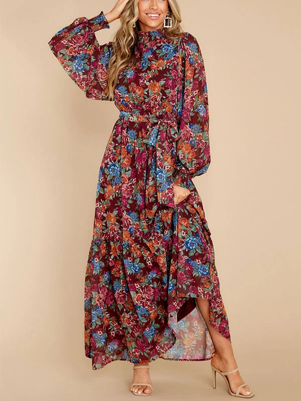 Temperament outdoor vacation floral ladies long dress