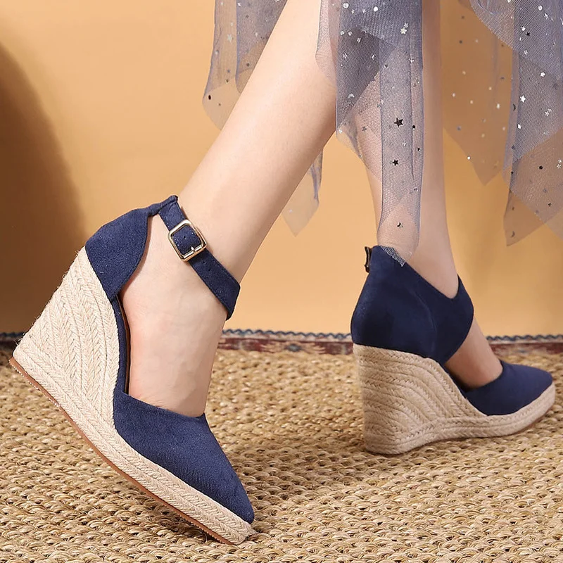Wongn Wongn Pointed Slope Heel Single Shoes Thick Platform High Heel Hollow Women's Shoes Straw Hemp Rope Bottom Women's Shoes